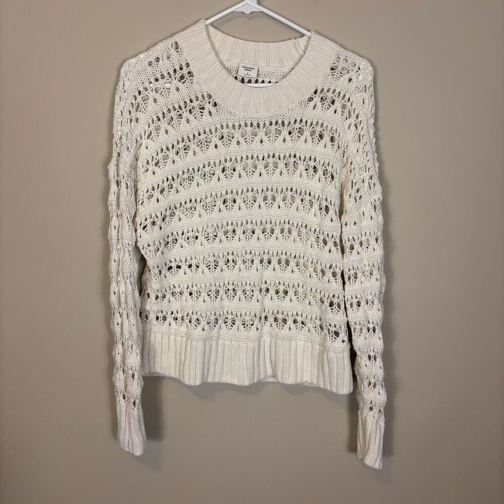 Abercrombie &‎ Fitch Ivory Cutout Detail Cotton Pullover Sweater Size Small